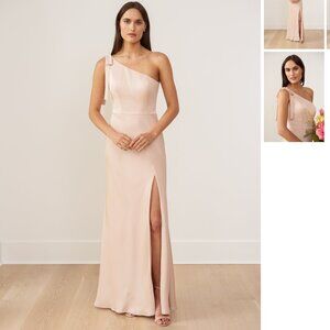 Jasmine Bridal Soft Crepe Fit and Flare Gown with One Shoulder in Black 8